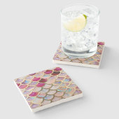 ピンク色のオパール虹色の人魚はかりで測 ストーンコースター (横)