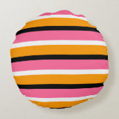 ピンク色のオレンジストライプ色の横線 ラウンドクッション (裏面)