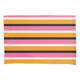 ピンク色のオレンジストライプ色の横線 枕カバー