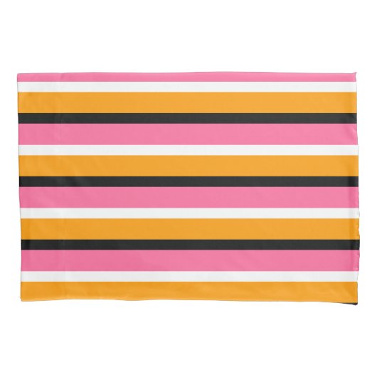 ピンク色のオレンジストライプ色の横線 枕カバー (正面)