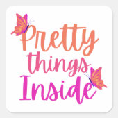 ピンク色のオレンジ色かわいらしの蝶の物の内側 スクエアシール (正面)