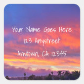 ピンク色のオレンジ色のはっきりしたサンセット写真差出人住所 スクエアシール (正面)