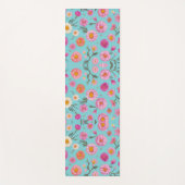 ピンク色のオレンジ色のフローラグリーン葉ティール(緑がかった色) ヨガマット (正面)