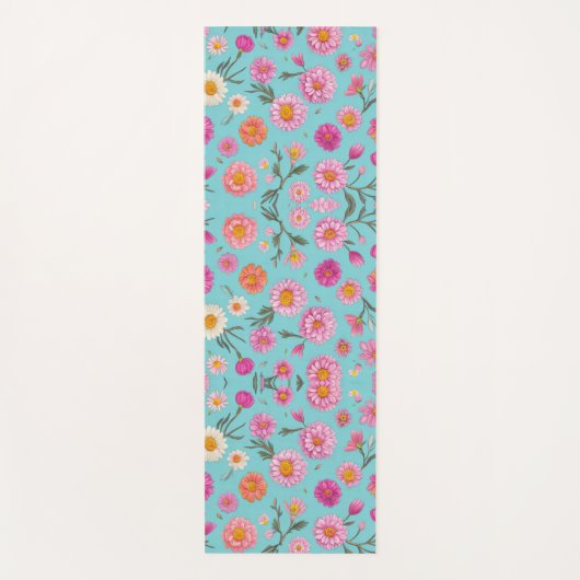 ピンク色のオレンジ色のフローラグリーン葉ティール(緑がかった色) ヨガマット (正面)