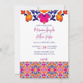 ピンク色のオレンジ色のメキシコのタイル結婚すべて 招待状 (正面)