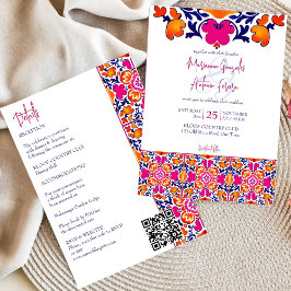 ピンク色のオレンジ色のメキシコのタイル結婚すべて 招待状