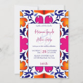 ピンク色のオレンジ色のメキシコのタイル結婚すべて 招待状 (正面)