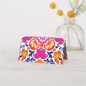 ピンク色のオレンジ色のメキシコのタラベラ結婚タイル プレイスカード (裏面)