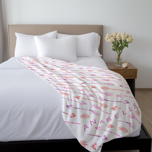 ピンク色のオレンジ色の紫色の矢印 フリースブランケット