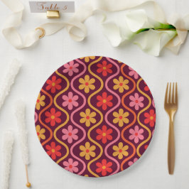 ピンク色のオレンジ色の花をヴィンテージ染め ペーパープレート