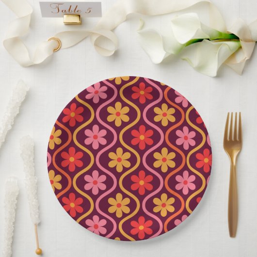 ピンク色のオレンジ色の花をヴィンテージ染め ペーパープレート (ウェディング)