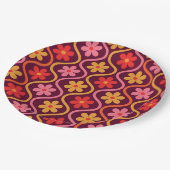 ピンク色のオレンジ色の花をヴィンテージ染め ペーパープレート (アングル)