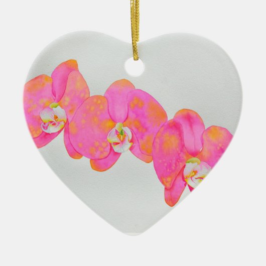 ピンク色のオーキッド絵画の熱帯フローラ セラミックオーナメント (正面)