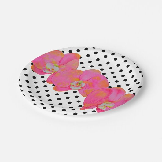 ピンク色のオーキッド絵画ズ |水玉模様 ペーパープレート (アングル)