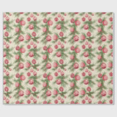 ピンク色のオーナメント&パインのクリスマスパターン ラッピングペーパー (フラット)