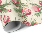 ピンク色のオーナメント&パインのクリスマスパターン ラッピングペーパー (ロールコーナー)