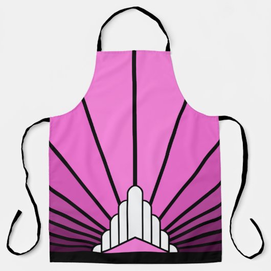 ピンク色のオールオーバープリントエプロンのアールデコ太陽 エプロン (正面)