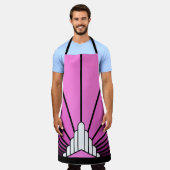 ピンク色のオールオーバープリントエプロンのアールデコ太陽 エプロン (着用した状態)