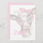 ピンク色のカウピンクに誕生日の眼鏡 招待状 (正面/裏面)