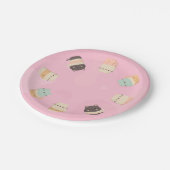 ピンク色のカップに可愛い猫 ペーパープレート (アングル)