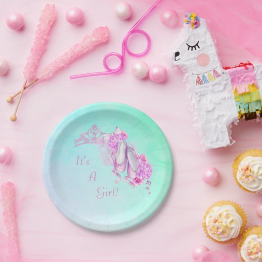 ピンク色のガールバレエプリンセス ペーパープレート (パーティー)