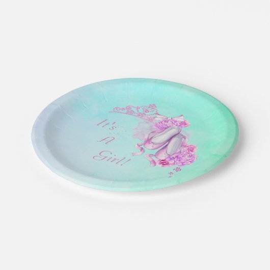 ピンク色のガールバレエプリンセス ペーパープレート (アングル)