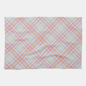 ピンク色のクラシック緑エレガントの格子模様 キッチンタオル (横)