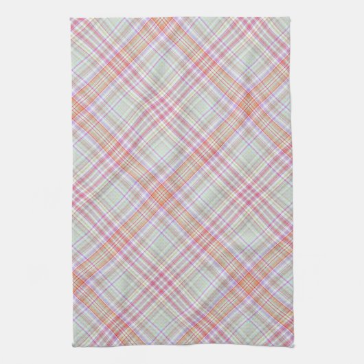 ピンク色のクラシック緑エレガントの格子模様 キッチンタオル (縦)