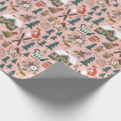ピンク色のクリスマスキュートな森林動物 ラッピングペーパー (角)