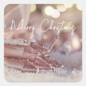 ピンク色のクリスマスツリーとクリスマスキャンドル スクエアシール (正面)