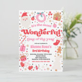 ピンク色のクリスマスバースデーパーティー 招待状 (スタンド正面)