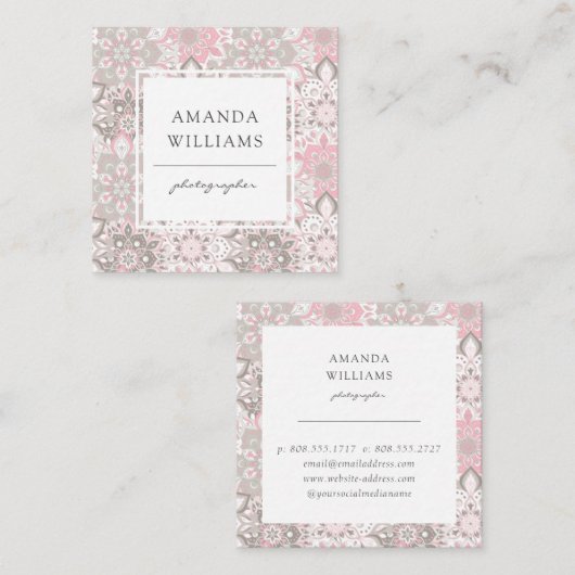 ピンク色のグモダンレージオメトリ正方形 スクエア名刺 (正面/裏面)