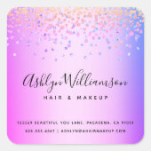 ピンク色のグラデーションパープルサロンメイクアップモダン家 スクエアシール (正面)