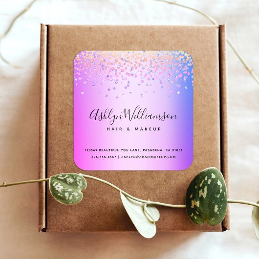 ピンク色のグラデーションパープルサロンメイクアップモダン家 スクエアシール