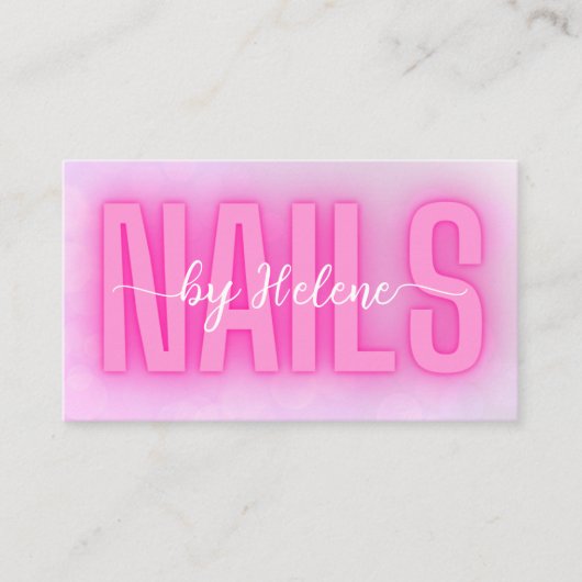 ピンク色のグラデーション白い爪、 ネイルによるカスタム文字写真 名刺 (正面)
