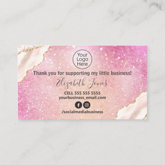 ピンク色のグリッターでお買い上げいただきありがとうございます 名刺 (裏面)