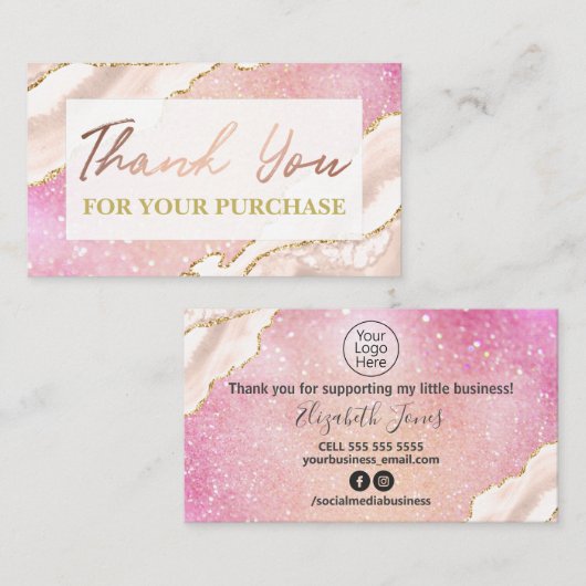 ピンク色のグリッターでお買い上げいただきありがとうございます 名刺 (正面/裏面)