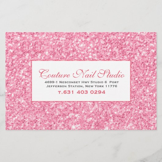 ピンク色のグリッタープリント爪、 ネイルのメニュー一覧 チラシ (裏面)