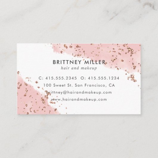 ピンク色のグリッターロイヤリティカードの手書き 名刺 (裏面)