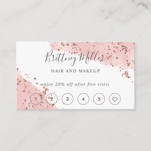 ピンク色のグリッターロイヤリティカードの手書き 名刺 (正面)