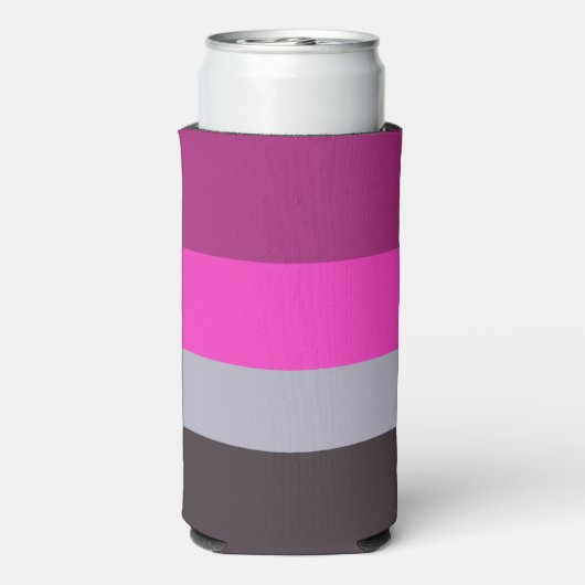ピンク色のグレーと濃くミュートされた紫のストライプ色パターン スリム缶クーラー (Seltzer裏面)