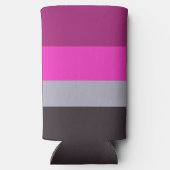 ピンク色のグレーと濃くミュートされた紫のストライプ色パターン スリム缶クーラー (裏面)