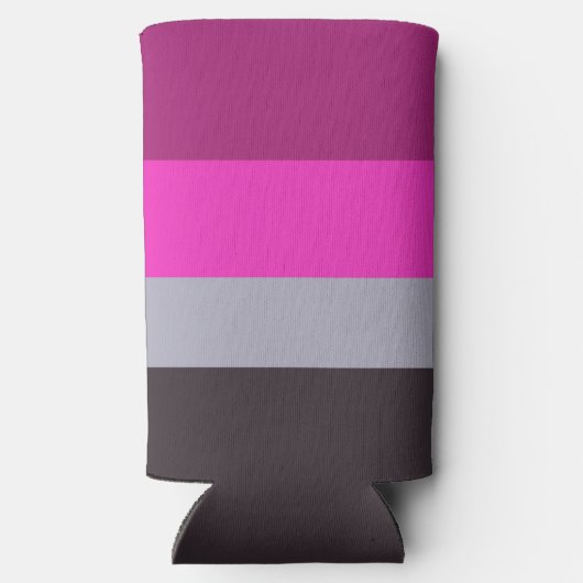 ピンク色のグレーと濃くミュートされた紫のストライプ色パターン スリム缶クーラー (裏面)