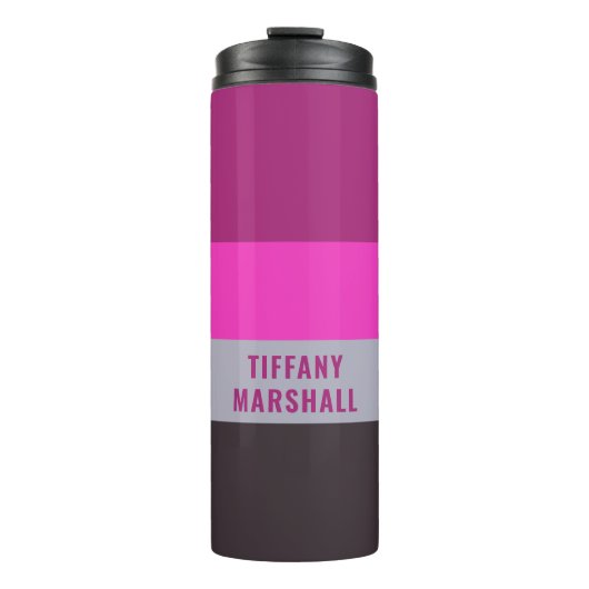 ピンク色のグレーと濃くミュートされた紫のストライプ色パターン タンブラー (正面)