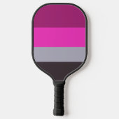 ピンク色のグレーと濃くミュートされた紫のストライプ色パターン ピックルボールラケット (裏面)