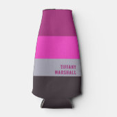 ピンク色のグレーと濃くミュートされた紫のストライプ色パターン ボトルクーラー (正面)