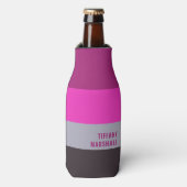 ピンク色のグレーと濃くミュートされた紫のストライプ色パターン ボトルクーラー (ボトル正面)