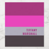 ピンク色のグレーと濃くミュートされた紫のストライプ色パターン ワインラベル (シングルラベル)