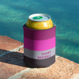 ピンク色のグレーと濃くミュートされた紫のストライプ色パターン 缶クーラー