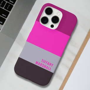 ピンク色のグレーと濃くミュートされた紫のストライプ色パターン iPhone 16 PROケース